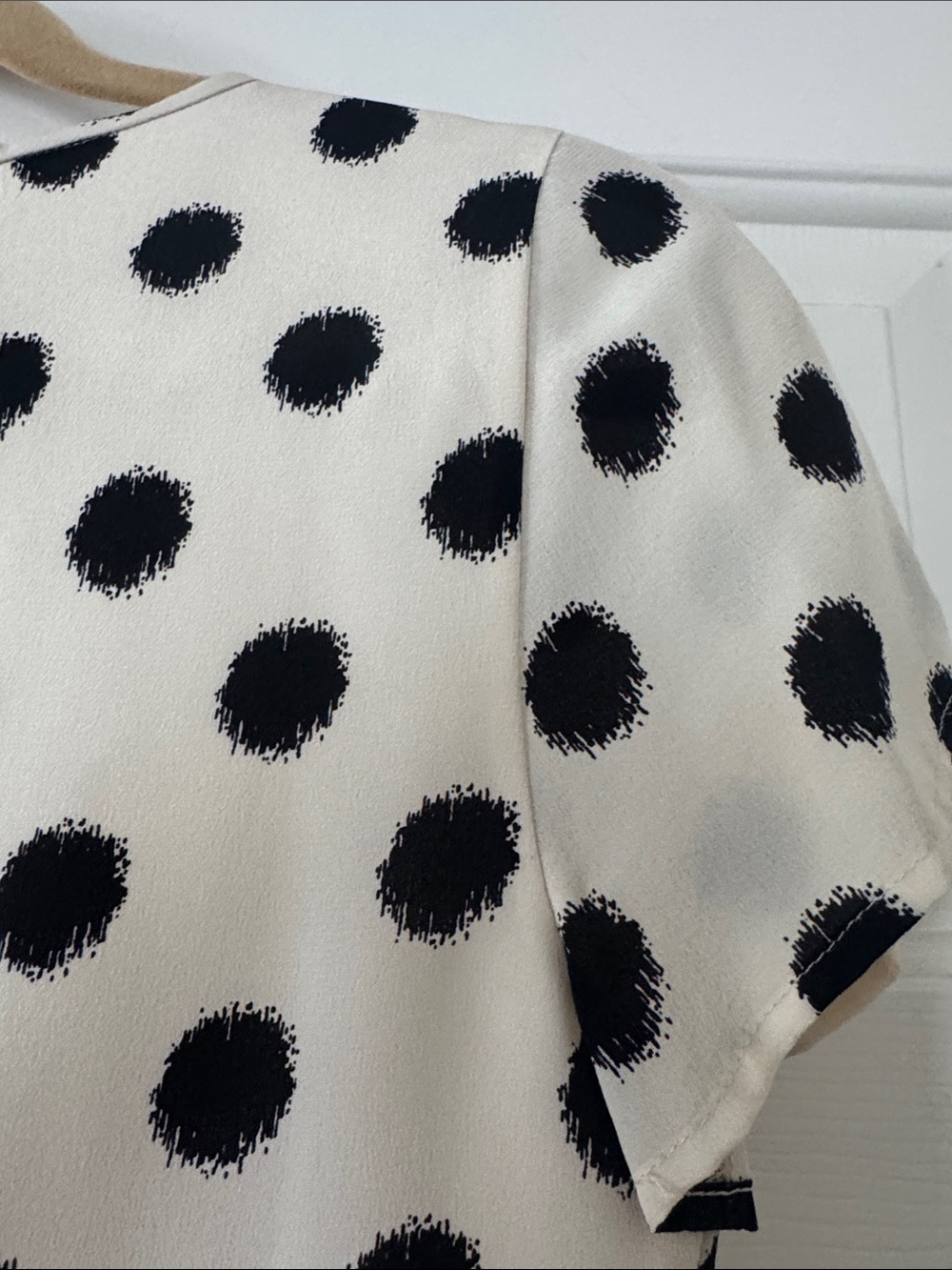 Polka Dot Cream Midi Dress with Short Sleeves - Picture 7 of 8